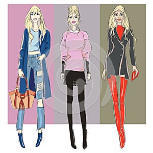 Fashion models in sketch style fall winter