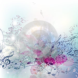 Fashion music background with vector notes and colorful spots