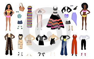 Fashion paper doll vector isolated on white.