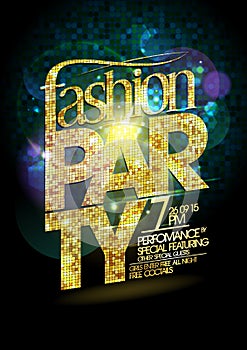 Fashion party vector poster with gold crystal headline
