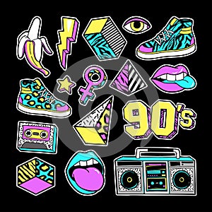 Fashion patches in in 80s-90s memphis style. photo