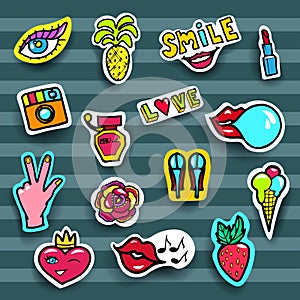 Fashion Patches Set. Modern Pop Art Stickers.Vector Illustration.