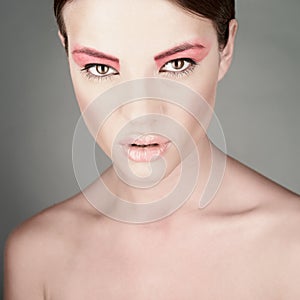 Fashion photo of beautiful lady with bright make-up