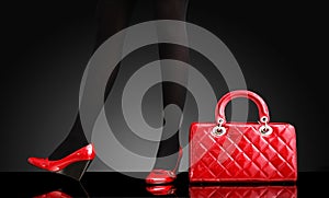 Fashion photo, Woman legs with handbag