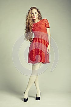 Fashion photo woman in red dress