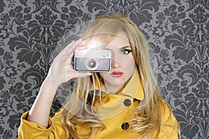 Fashion photographer retro camera reporter woman