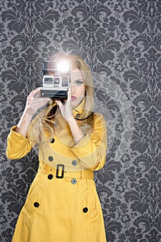 Fashion photographer retro camera reporter woman