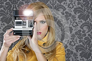 Fashion photographer retro camera reporter woman