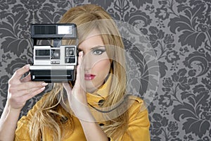 Fashion photographer retro camera reporter woman