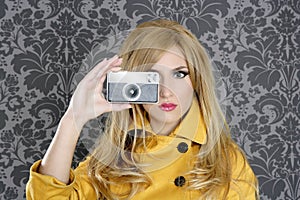 Fashion photographer retro camera reporter woman