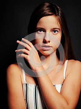 fashion picture of beautiful girl wearing black and white clothing