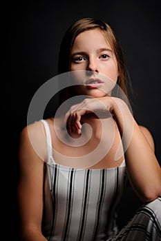 fashion picture of beautiful girl wearing black and white clothing