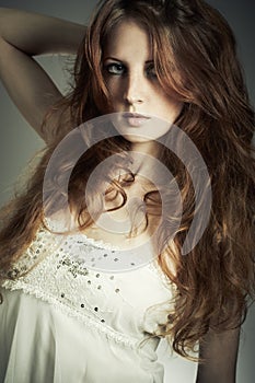 Fashion portrait beautiful redheaded woman