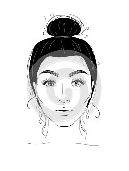 Fashion portrait of a girl with beautiful eyelashes. Illustration for a beauty salon.