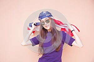 Fashion portrait of Hipster Asian woman wearing sunglasses