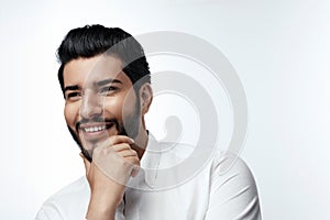 Fashion Portrait. Man With Hair Style, Beard And Beauty Face