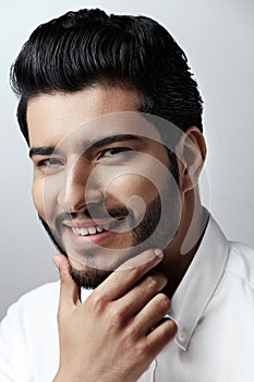 Fashion Portrait. Man With Hair Style, Beard And Beauty Face