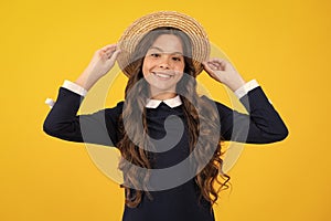 Fashion portrait of pretty teen girl. Latin or hispanic teenager child. Happy teenager, positive and smiling emotions.