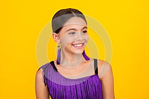 Fashion portrait of pretty teen girl. Latin or hispanic teenager child. Happy teenager, positive and smiling emotions.