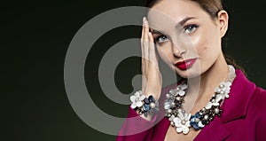 Fashion portrait very pretty woman with nice jewelry