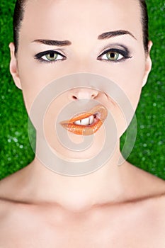 Fashion portrait of a woman pulling a strange face