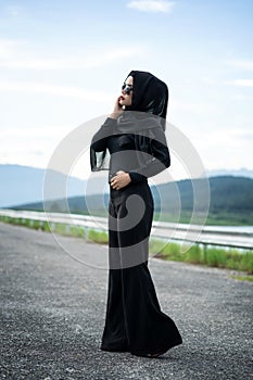 Fashion portrait of young beautiful muslim woman