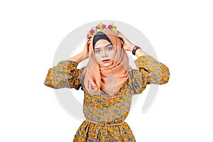 Fashion portrait of young beautiful muslim woman,