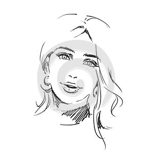 Fashion portrait of young beautiful woman. Fashion sketch. Face