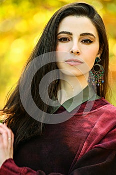 Fashion portrait of young beautiful woman outdoor.