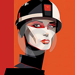 Fashion Poster: Lady With Helmet In Digital Constructivism Style