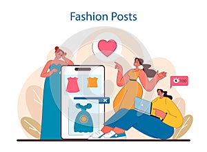 Fashion Posts theme. Trendsetters influencing style through social media. photo