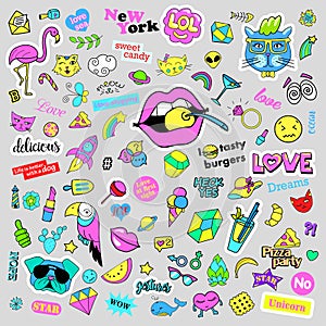 Fashion quirky cartoon doodle patch badges with cute elements. Isolated vector. Set of stickers,pins,patches in comic