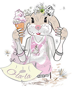 Fashion rabbit with an ice-cream.