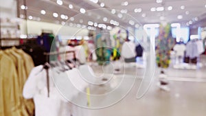 Fashion, retail and shop, blurred interior view of apparel clothing store in luxury shopping mall as defocused