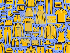 Fashion seamless background. Shopping, clothing vector illustration