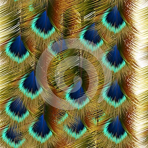 Fashion seamless pattern with colorful peacock feathers