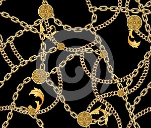 Fashion Seamless Pattern with Golden Chains