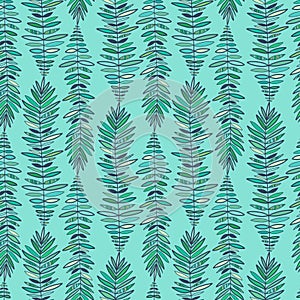 Fashion seamless pattern. Modern turquoise background. Feathers pattern for fashion textile print. Boho wallpaper design