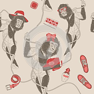 Fashion seamless pattern with Monkey