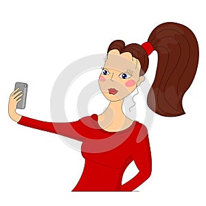 Fashion selfie illustration with a cute young girl taking a selfie on her phone 2