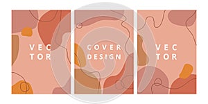 Fashion set of abstract background with organic shapes and hand draw line in pastel colors.
