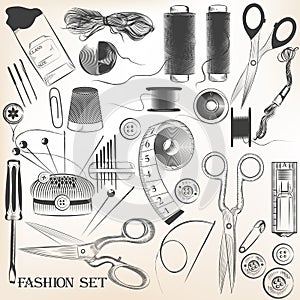 Fashion set of vector high detailed sewing accessories