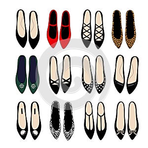 Fashion shoes set illustration. Varied fashion shoes design collection. Stylish vector illustration. Trendy fashion shoes.