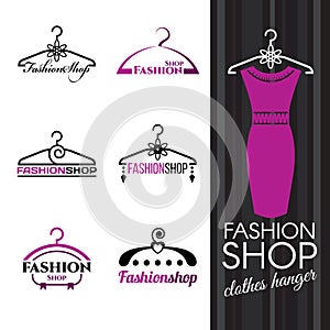 Fashion shop logo - Violet Clothes hanger vector set design