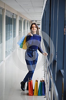 Fashion Shopping Girl Portrait. Beauty Woman with Shopping Bags in Shopping Mall. Shopper. Sales. Shopping Center