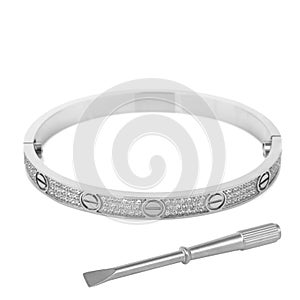 Fashion silver bracelet with screwdriver isolated on white