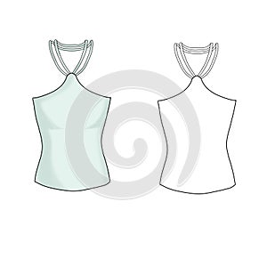 Fashion sketch template - tank top with strings collar