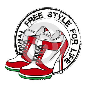 Fashion Sneakers illustration for t-shirt.