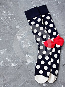 Fashion socks on gray background