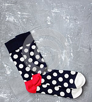 Fashion socks on gray background